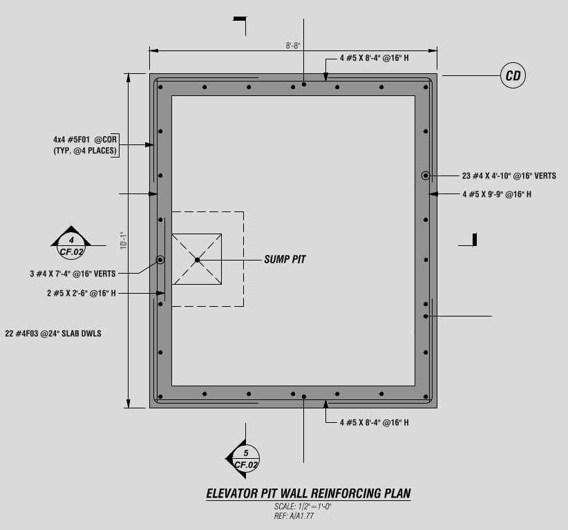 Elevator Pit Wall Reinforcing Plan